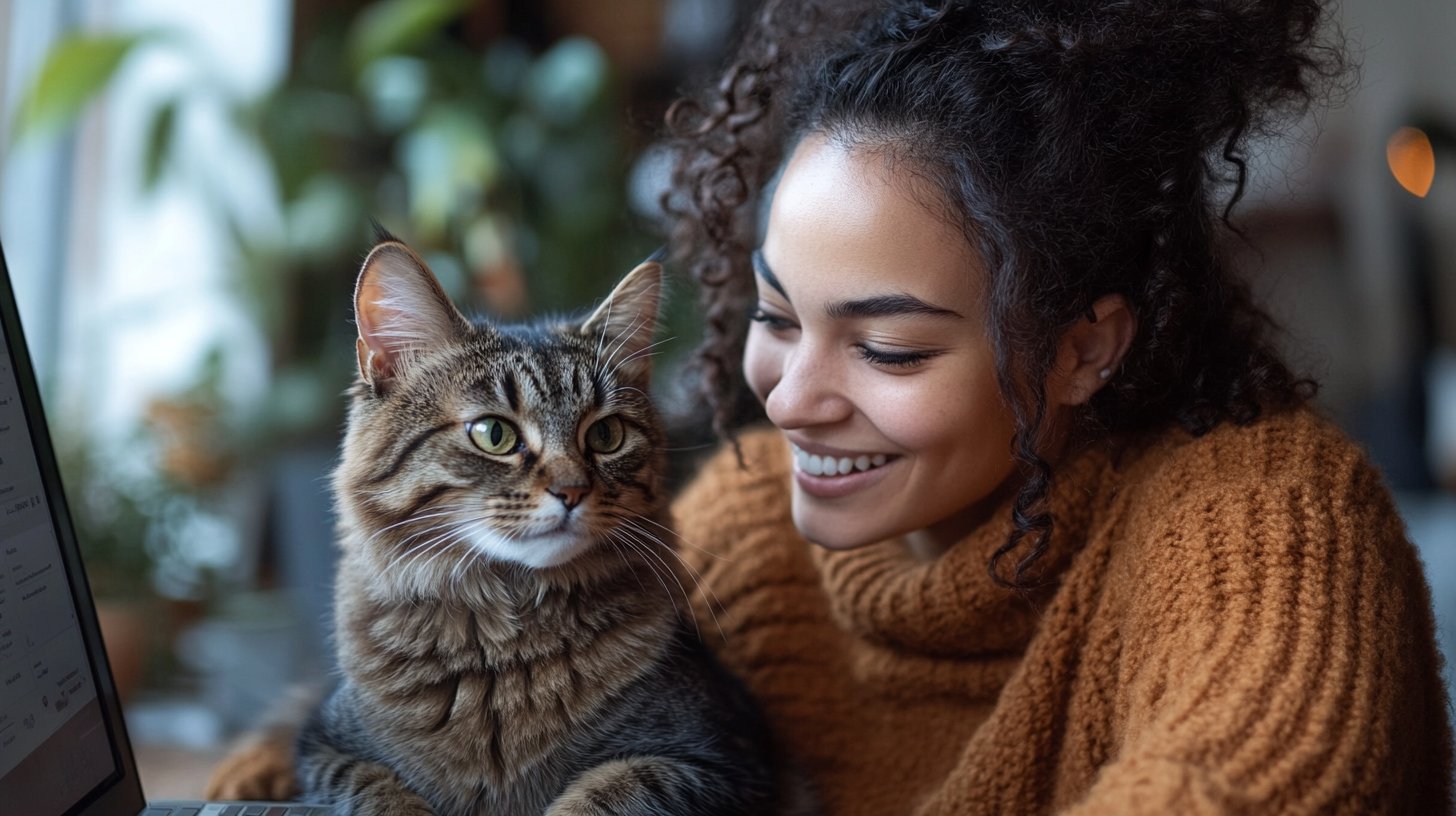 Propriétaire de chat demandant un devis en ligne pour une mutuelle chat